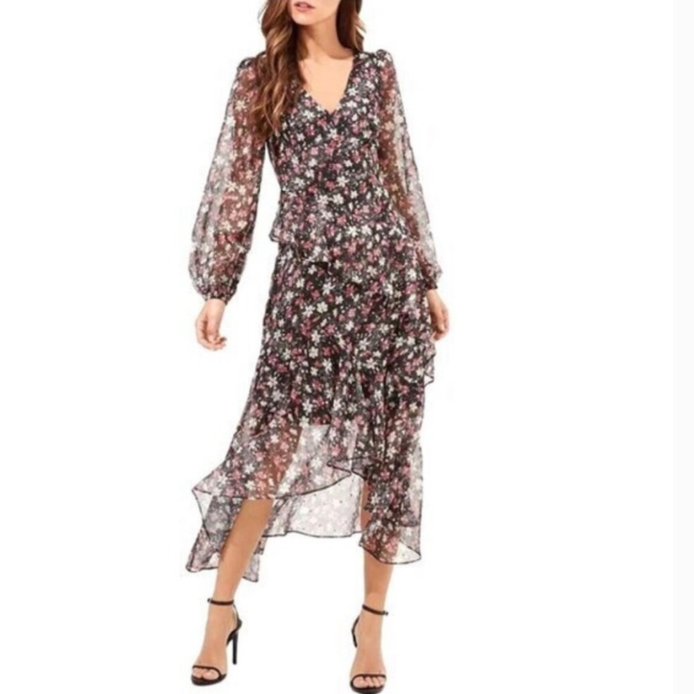 NWT ASTR Asymmetrical Floral Tiered A-Line Dress